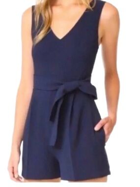 Club Monaco Womens Madria Romper Sz 10 Navy Blue Tie, Zip Up, Pockets NWT
